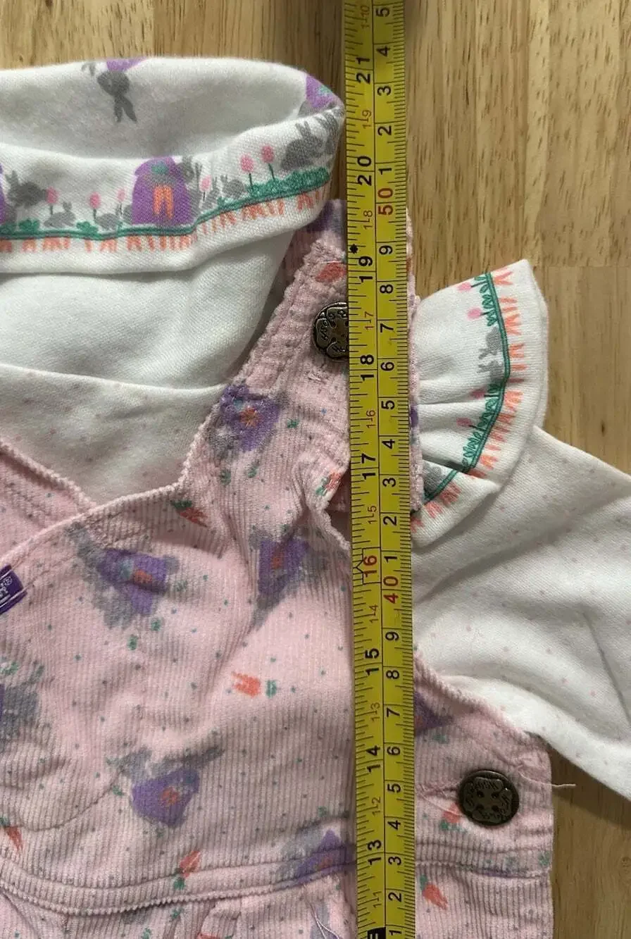 Vintage Oshkosh Pink Baby Girl Bunny Overalls & Long Sleeve Bunny Bodysuit 3-6M